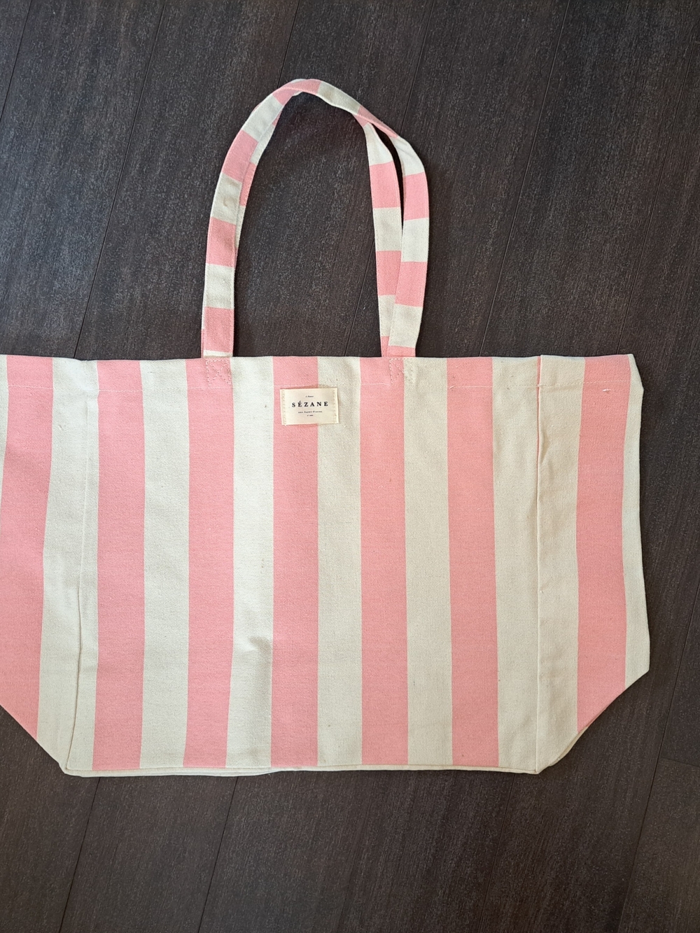 Sezane Pink and Cream Striped Canvas Tote
